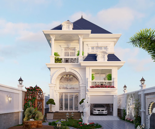 Thi công biệt thự tân cổ điển có gara để xe an toàn