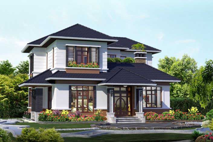mẫu biệt thự 2 tầng mái nhật hiện đại