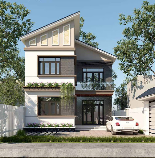 Mẫu nhà đẹp 2 tầng mái bằng hiện đại
