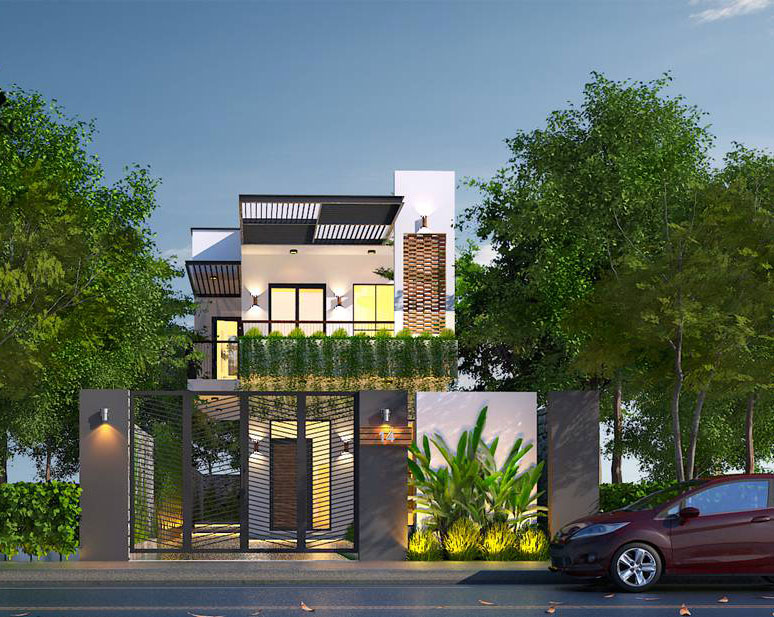 Mẫu nhà phố mặt tiền 8m thiết kế không gian xanh